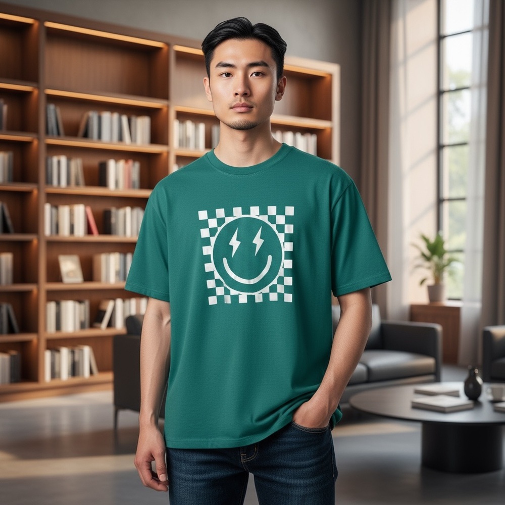 🤑 5/$25 SHEIN Men’s Teal Green Smiley Graphic Tee